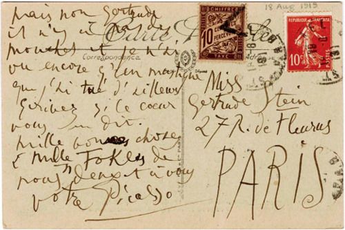 Open Culture digs up the postcards Picasso illustrated and sent to Jean Cocteau, Apollinarie and Gertrude Stein.