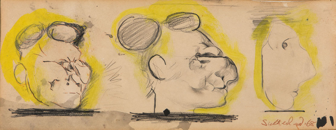 GRAHAM SUTHERLAND (Londra 1903 - 1981) Study for the Bestiare, 1968 Tecnica mista su carta intelata, cm 20,3 x 51,2 Firmato e datato in basso a destra Autentica su fotografia dell'artista