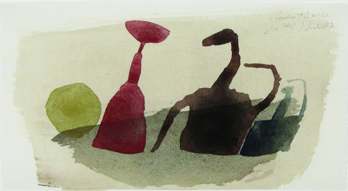 uliusBissier (1893-1965)U. 804 U Rondine 13.XI.61 / Zwillinge, 1961 Aquarell auf Papier 13,5 x 23,5 cm Signiert, datiert oben rechts; betitelt unten links