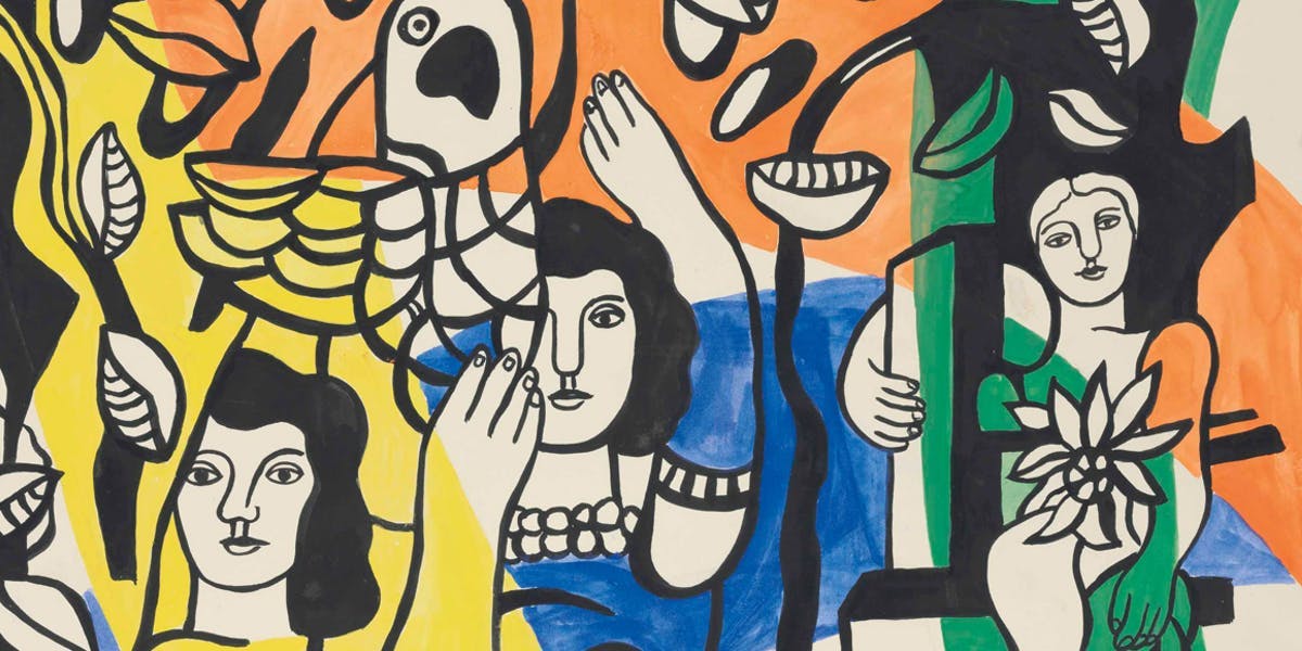 Fernand Léger, ‘Les femmes au perroquet’, gouache, watercolor and Indian ink on paper, 1951. Sold in 2017 by Christie’s. Photo © Christie’s via Barnebys Price bank