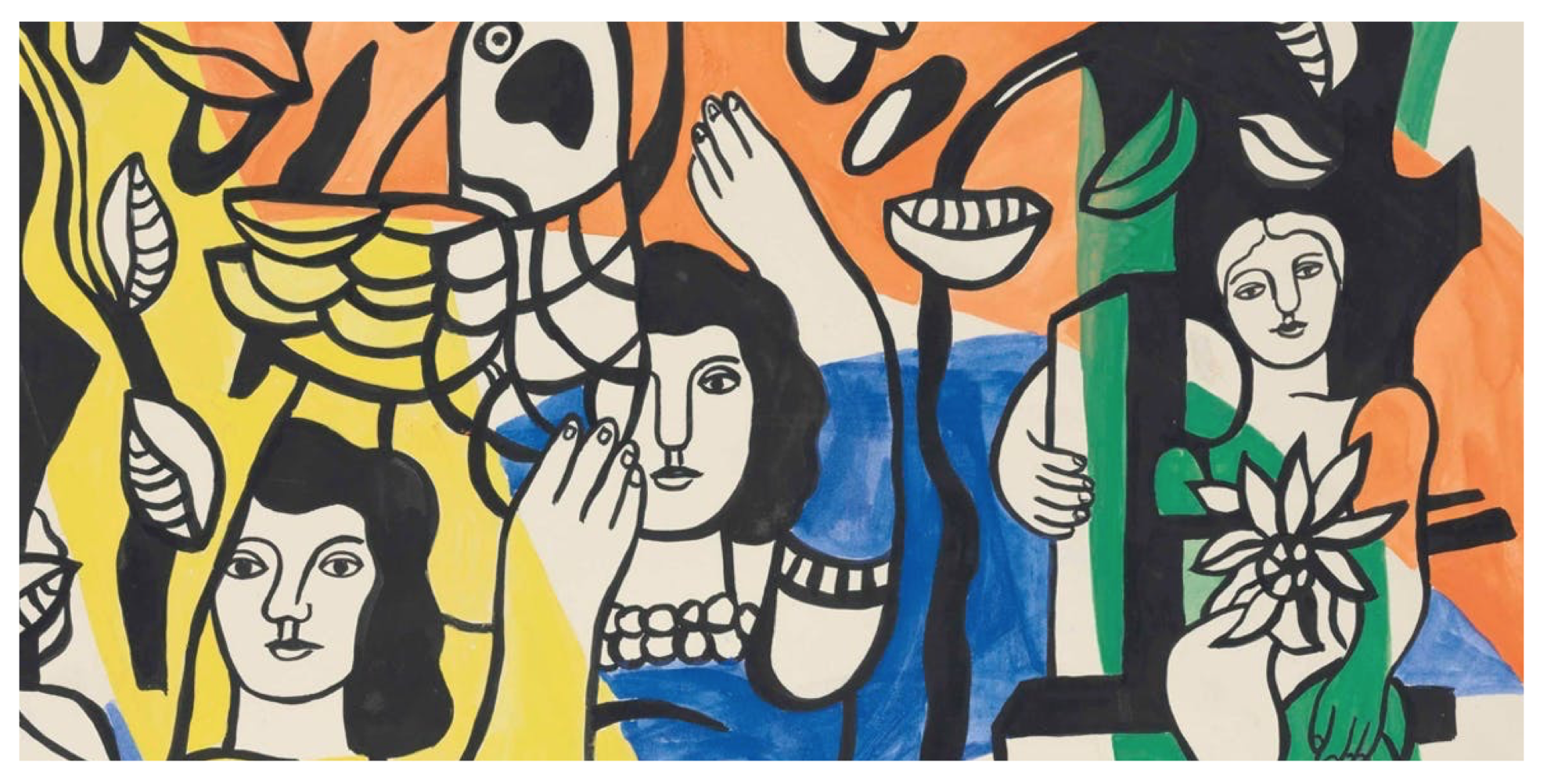 Fernand Léger, ‘Les femmes au perroquet’, gouache, watercolor and Indian ink on paper, 1951. Sold in 2017 by Christie’s. Photo © Christie’s via Barnebys Price bank