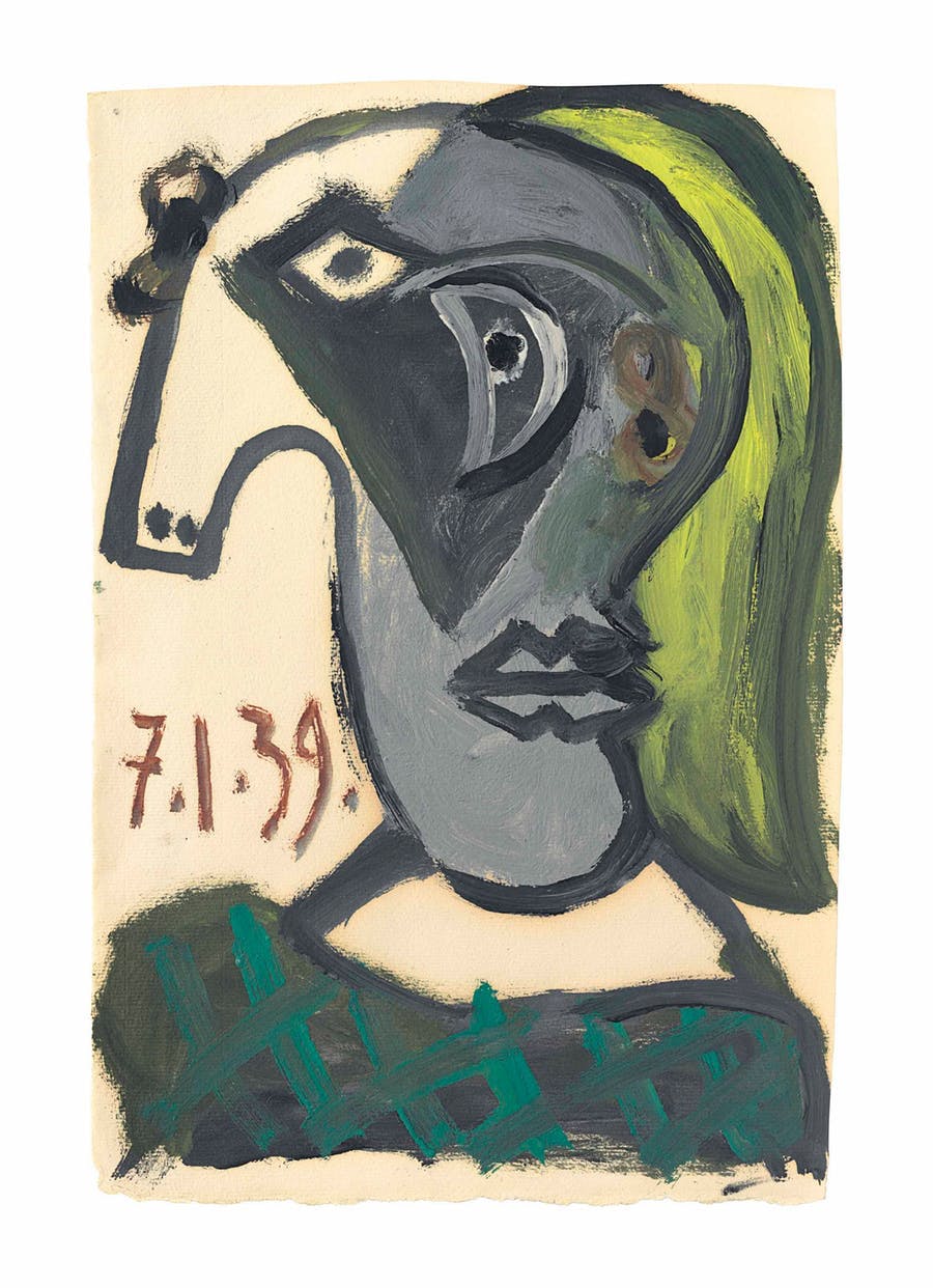 Pablo Picasso, ‘Tête de femme (Dora Maar)’, oil on paper, 1939. The work was sold by Christie’s in 2017 for €501,510. Photo © Christie’s via Barnebys Price bank