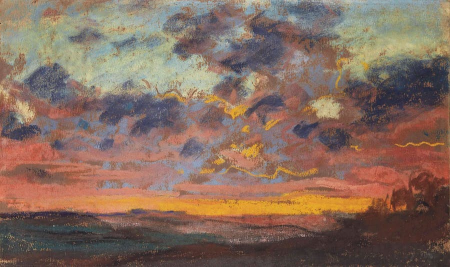Claude Monet, ‘Coucher de soleil’, pastel on paper, c. 1868. The work was sold by Christie’s in 2018 for €1,793,081. Photo © Christie’s via Barnebys Price bank
