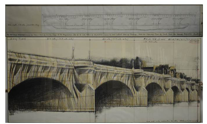 CHRISTO_Pont Neuf Wrapped, Project for Paris_ 1981_tecnica mista su carta__38 x 244 e 106.6 x 244 cm