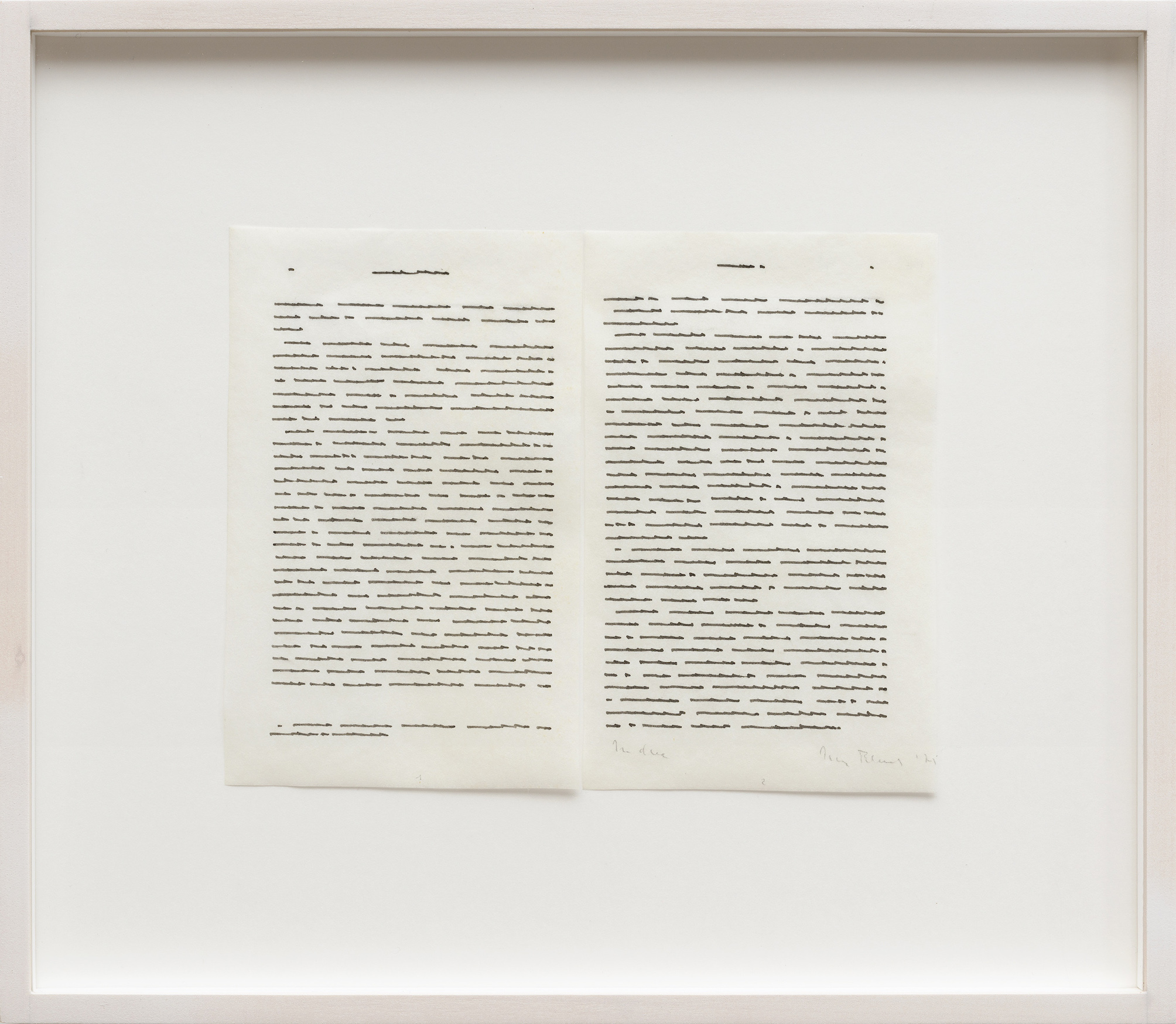 1. I.Blank, Trascrizioni, In due, 1975, china su carta pergamenata:indian ink on parchment like paper, 2 pagine:pages, cm.15×9,5 cad:each (cm.15×19 totali:overall)(ph.C.Favero 161124_19_FAV283802)low