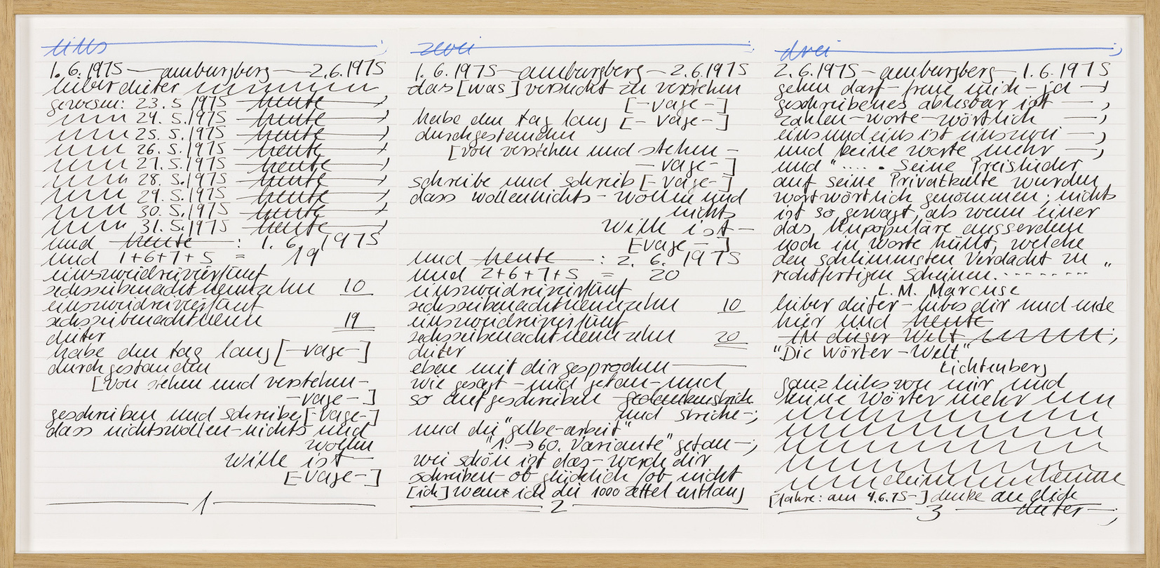 7. H.Darboven, Untitled:Senza titolo, 1975, felt pen on paper:pennarello su carta, triptych:trittico, cm.29,4×21 each:cad (cm.29,4×63 overall:totali) (ph.C.Favero180124_07_01)low