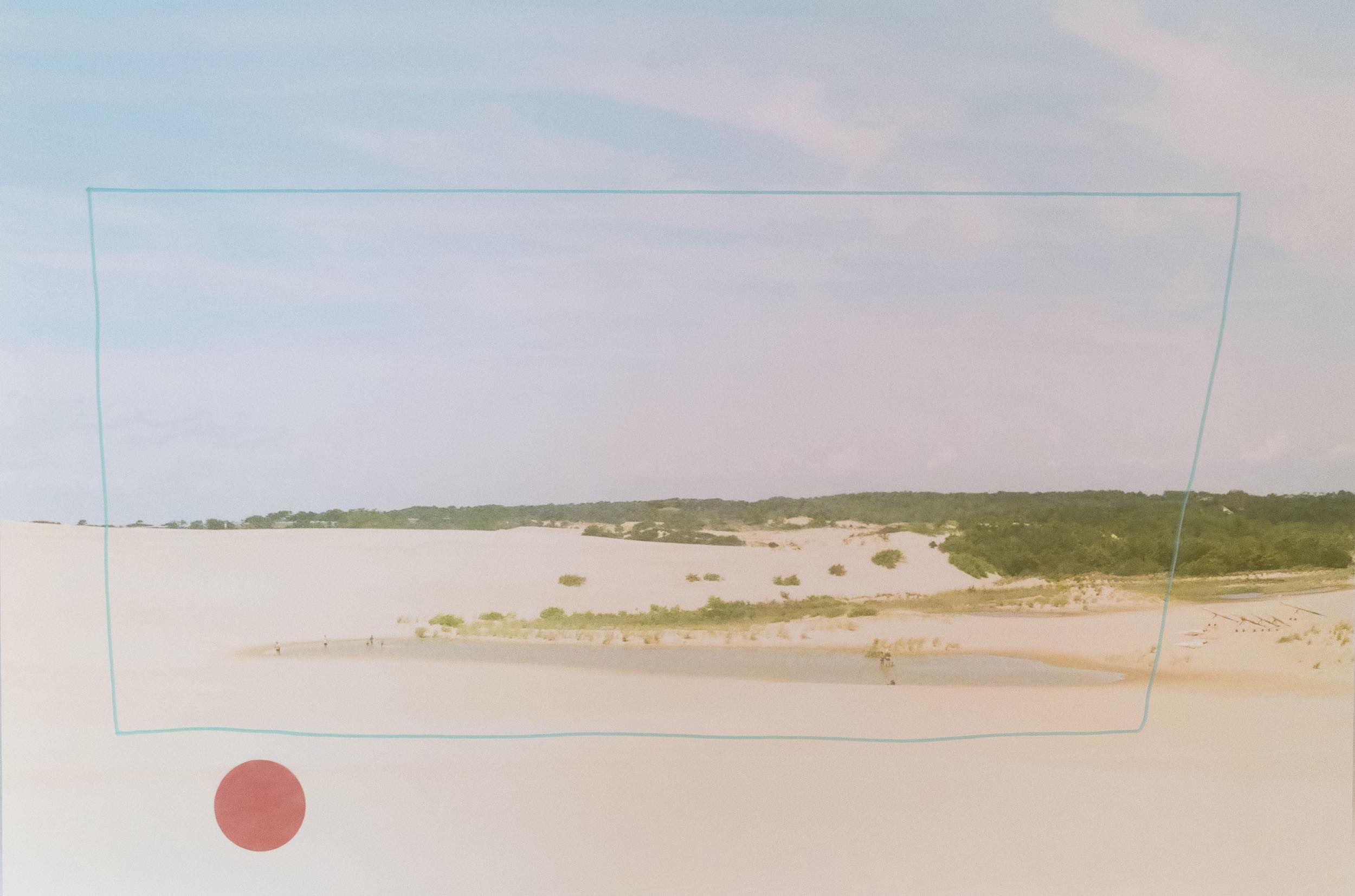 Alice Quaresma, Riverside, acrylic paint and sticker over photo print, 43 x 66 cm, 2019