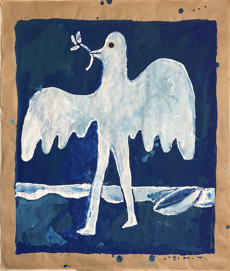72-dpi-HIROSHI-TACHIBANA-BIRD-2021-ACRYLIC-ON-KRAFT-PAPER-56X46-CM-Curtesy-NdF-Gallery