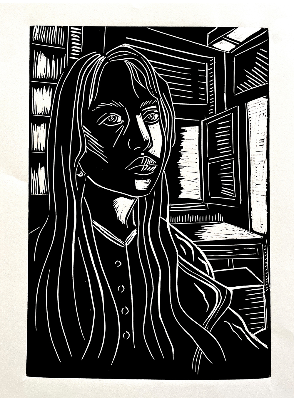 Self-Portrait._Lino-cut-print-vegetable-inks-on-cartidge-paper_26-cm-x-37-cm_Najedah-Tamer-_